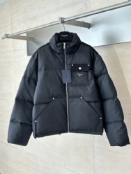 Prada reversible triangle-shaped metal tag down jacket